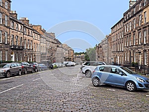 Cobblestoned street in Edinburgh photo