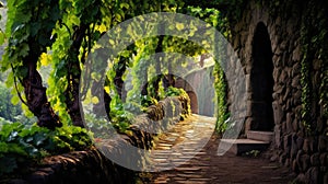 cobblestones path grape background