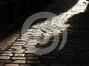 Cobblestones and sunset