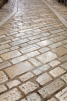 A cobbly pavement in the old town of Porec