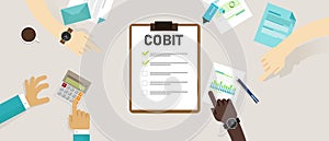 COBIT, Control Objectives for Information and Related Technologies. Concept with keywords, letters and icons vector