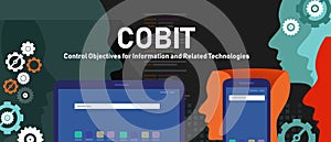 COBIT, Control Objectives for Information and Related Technologies. Concept with keywords, letters and icons vector