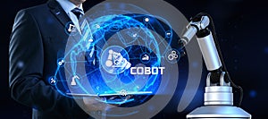Cobot collaborative robot arm 3d render. industrial automation technology concept photo