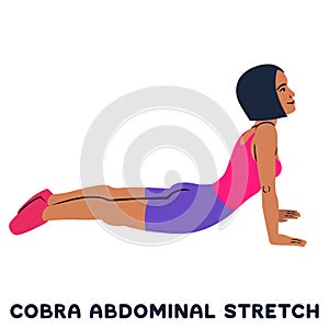 Cobra abdominal stretch. Old horse stretch. Sport exersice. Silhouettes of woman doing exercise. Workout, training