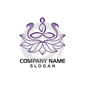 Cobra, human in yoga pose and Lotus for healthy logo icon graphic resource