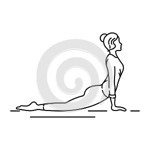 Cobra Pose Bhujangasana black line icon. Reclining back-bending asana in hatha yoga and modern yoga as exercise. Pictogram for web