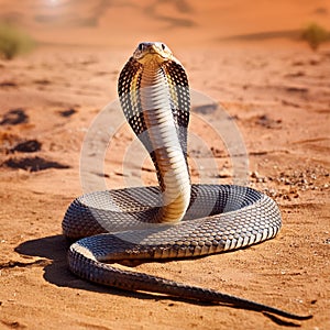 Cobra snake in desert, AI generated