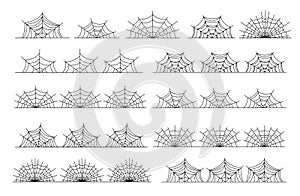 Cobweb border. Black horror abstract frames, halloween spooky isolated spiderweb dividers. Nature gossamer decorations