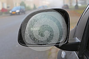 Cobweb on a car mirror