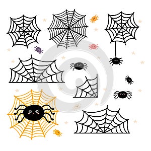 Cobweb set for Halloween design. Cobwebs and spiders web silhouette