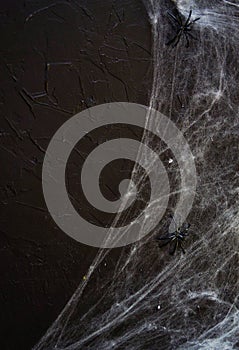 Cobweb or spider`s web against a black background, to be used as overlay for Halloween designs