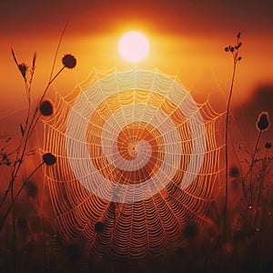 Cobweb Sunset Capture a cobweb silhouetted against a sunset for