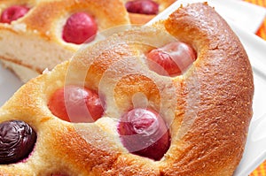 coca amb cireres, typical cake of Catalonia, Spain, with cherries