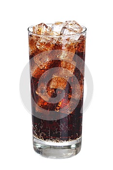 Coca cola drink glass with ice cubes Isolated on white