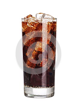 Coca cola drink glass with ice cubes Isolated on white