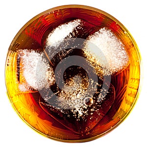 Coca with ice in a glass