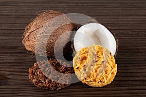 Cocada Coconut Candy on Rustic Wood Background