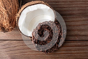 Cocada Coconut Candy on Rustic Wood Background