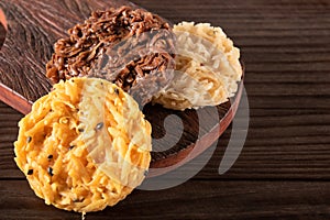 Cocada Coconut Candy on Rustic Wood Background