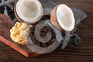 Cocada Coconut Candy on Rustic Wood Background