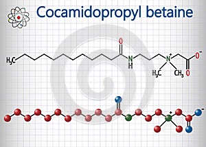Cocamidopropyl betaine CAPB molecule. Sheet of paper in a cage