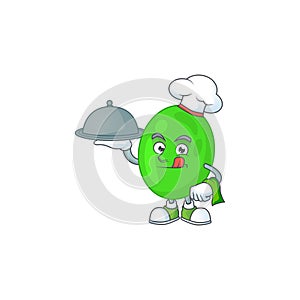 A cocci chef cartoon mascot design with hat and tray