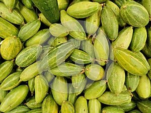 Coccinia (also known as ivy gourd) is a kowai fruit that grows on a tropical vine. photo