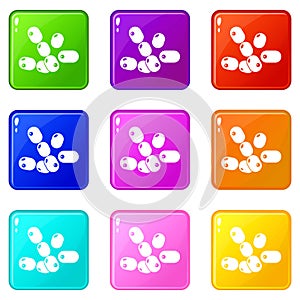 Coccus bacilli icons set 9 color collection
