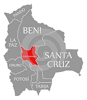 Cochabamba red highlighted in map of Bolivia photo