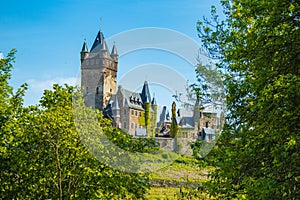 Cochem imperial castle located on a hill in the small picturesque town Cochem at Moselle river in Rhineland-Palatinate, Germany