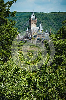 Cochem imperial castle located on a hill in the small picturesque town Cochem at Moselle river in Rhineland-Palatinate, Germany