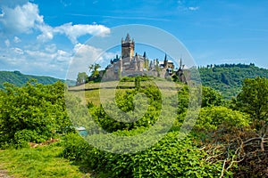 Cochem imperial castle located on a hill in the small picturesque town Cochem at Moselle river in Rhineland-Palatinate, Germany