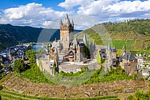 Cochem Imperial Castle, Reichsburg Cochem, Gothic Revival style, Cochem town, Moselle river, Rhineland-Palatinate, Germany,