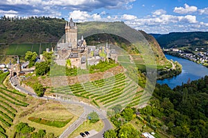 Cochem Imperial Castle, Reichsburg Cochem, Gothic Revival style, Cochem town, Moselle river, Rhineland-Palatinate, Germany.