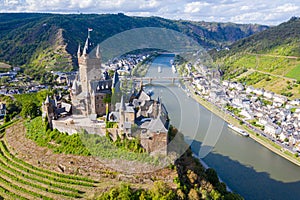 Cochem Imperial Castle, Reichsburg Cochem, Gothic Revival style, Cochem town, Moselle river, Rhineland-Palatinate, Germany,=.