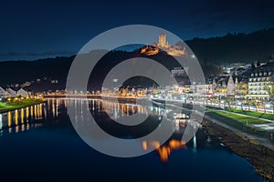 Cochem Skyline at night with Cochem Castle - Cochem, Rhineland-Palatinate, Germany