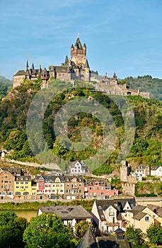 Cochem town in Germany on Moselle river with Reichsburg castle