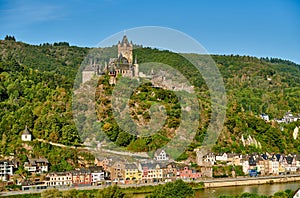 Cochem town in Germany on Moselle river with Reichsburg castle