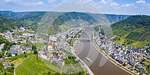 Cochem town at Moselle river Mosel with Middle Ages castle panorama in Germany