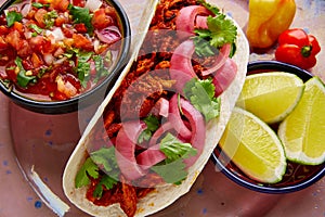Cochinita Pibil Mexican food with pico de gallo