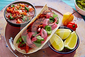 Cochinita Pibil Mexican food with pico de gallo