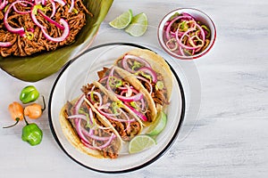 Cochinita pibil, Mexican tacos from Merida Yucatan Mexico