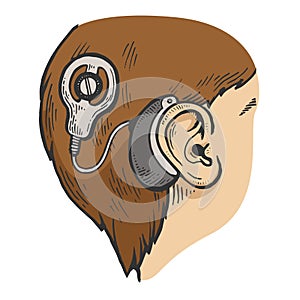 Cochlear implant color sketch engraving vector