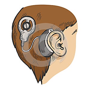 Cochlear implant color sketch engraving vector photo