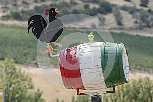 Cock and barrel sign near main road, near Greve in Chianti, Italy