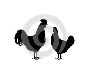 Cock and han silhouette isolated on white background, vector. Cartoon art design. Farm animals. Wall Decals, Wall Art