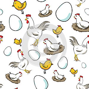 Cock, hen and chick pattern