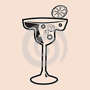 Cockail Margarita tropical summer alcoholic drink beverage. Vector icon isolated doodle linear style illustration