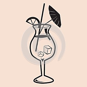 Cockail Sex On The Beach tropical summer alcoholic drink beverage. Vector icon isolated doodle linear style illustration