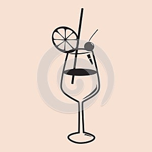 Cockail Tequila Sunrise tropical summer alcoholic drink beverage. Vector icon isolated doodle linear style illustration